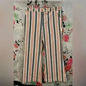 By-Anthropology Low Rise Blue/Burnt Orange Striped Flare Pants Women’s‎ Sz 10